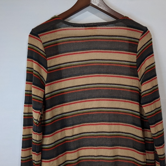 Live In the Moment Long Sheer Knit Duster Striped 70's Style Cardigan Size Small - Picture 8 of 9